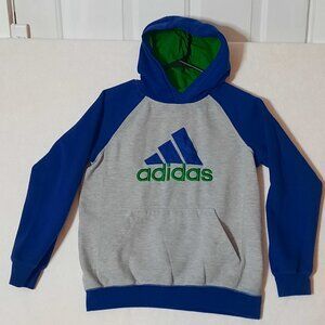VTG Y2K ADIDAS Color Block Big Center Logo Hoodie Youth Lg Grey Blue Green, 90s